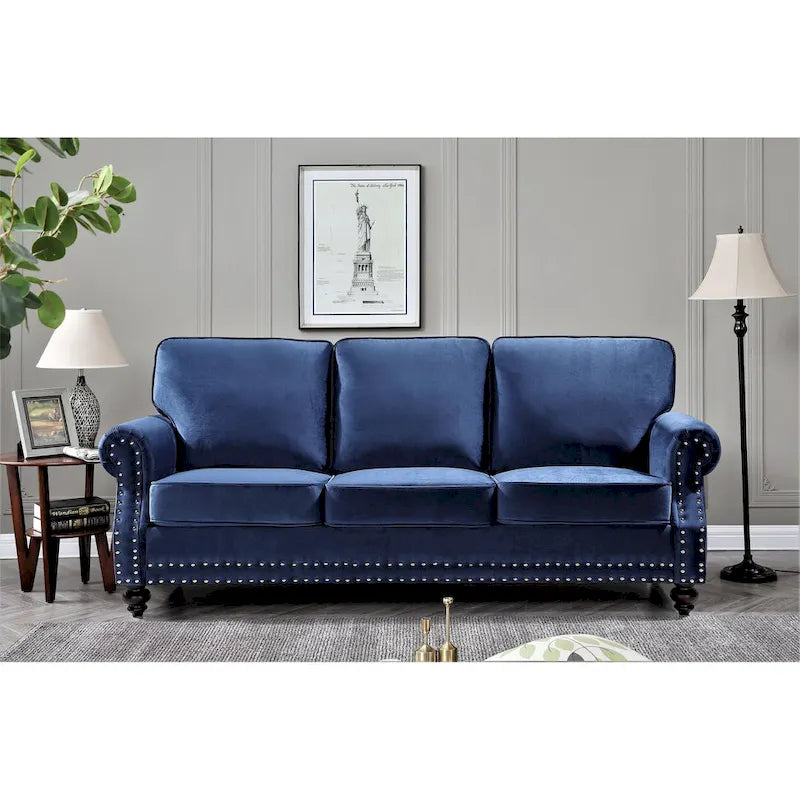 Ensemble 3 pièces en velours Ramos clouté – Canapé 2 places et fauteuil