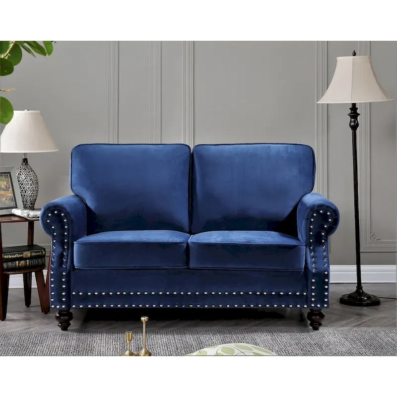 Ensemble 3 pièces en velours Ramos clouté – Canapé 2 places et fauteuil