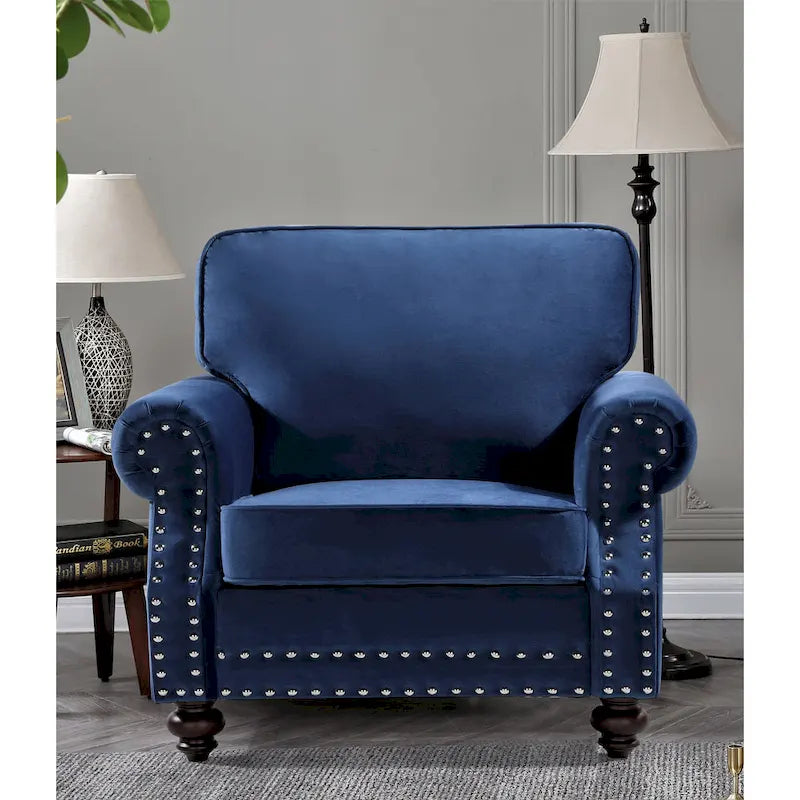 Ensemble 3 pièces en velours Ramos clouté – Canapé 2 places et fauteuil