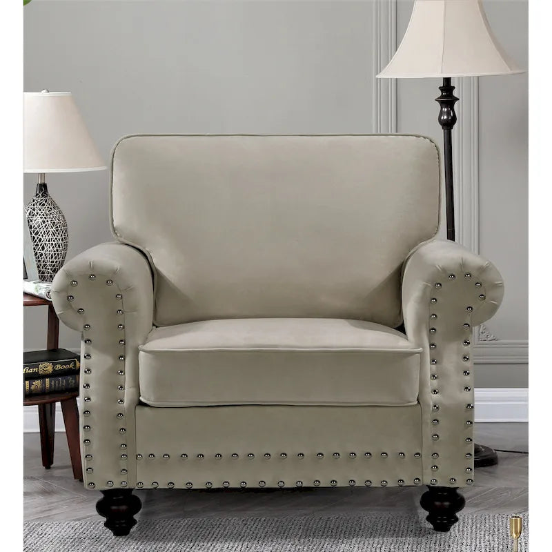 Ensemble 3 pièces en velours Ramos clouté – Canapé 2 places et fauteuil