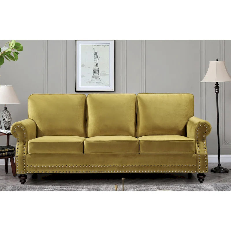 Ensemble 3 pièces en velours Ramos clouté – Canapé 2 places et fauteuil