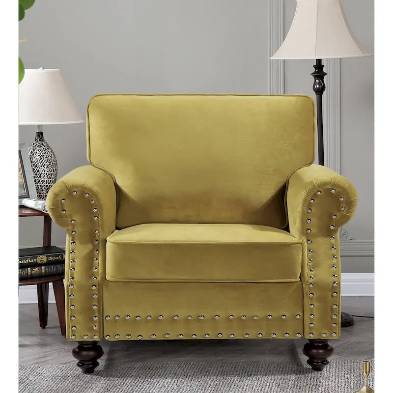 Ensemble 3 pièces en velours Ramos clouté – Canapé 2 places et fauteuil