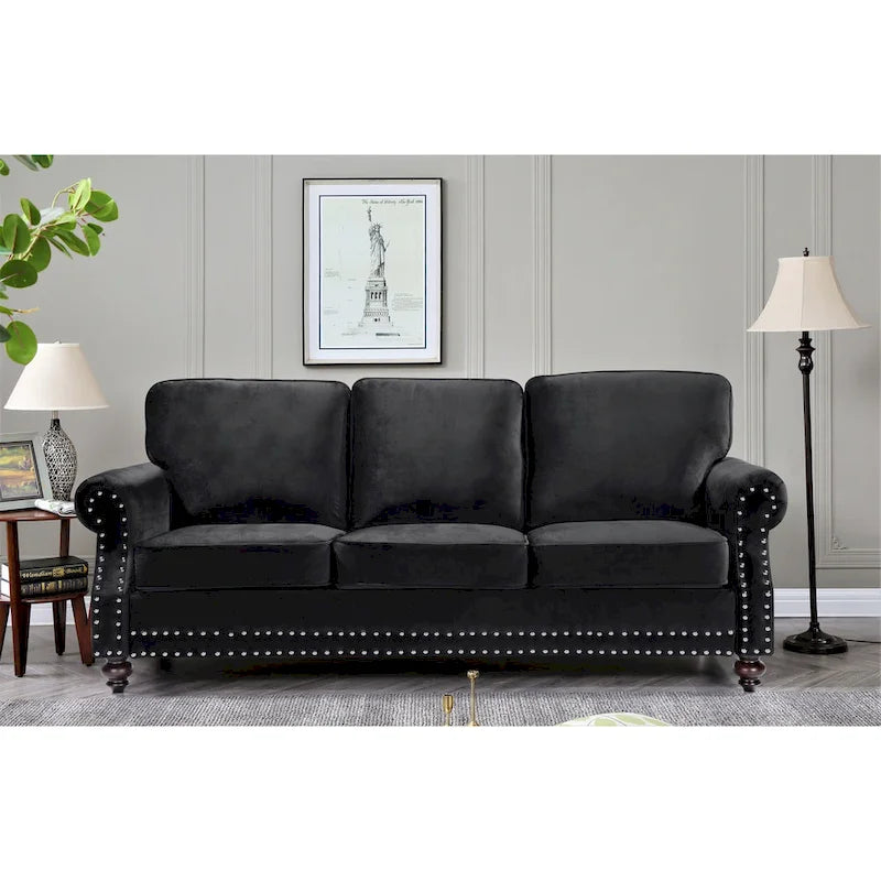 Ensemble 3 pièces en velours Ramos clouté – Canapé 2 places et fauteuil