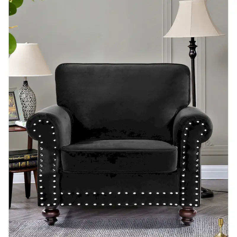 Ensemble 3 pièces en velours Ramos clouté – Canapé 2 places et fauteuil