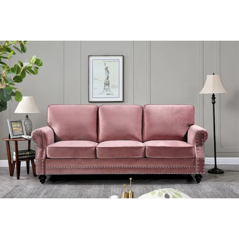 Ensemble 3 pièces en velours Ramos clouté – Canapé 2 places et fauteuil