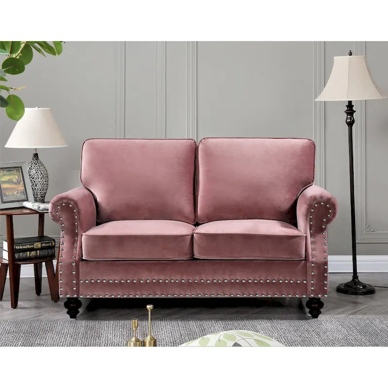 Ensemble 3 pièces en velours Ramos clouté – Canapé 2 places et fauteuil