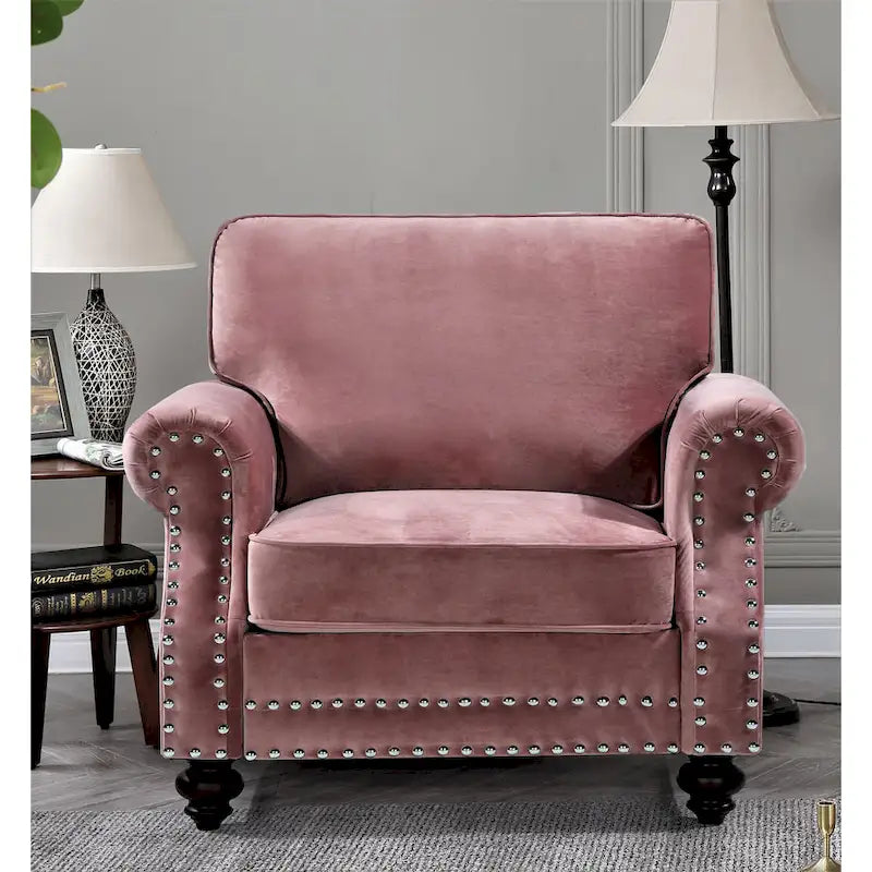 Ensemble 3 pièces en velours Ramos clouté – Canapé 2 places et fauteuil