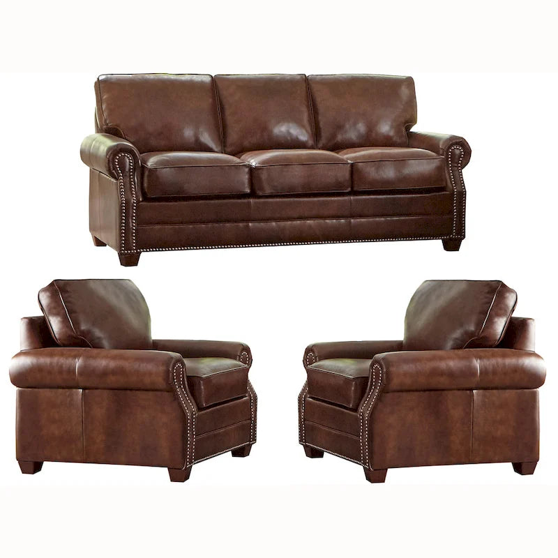 Ensemble canapé et deux fauteuils en cuir pleine fleur Revo, fabriqué aux États-Unis