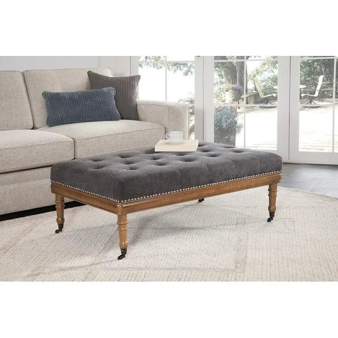 Pouf ottoman Grafton Home Woodland en velours touffeté en losange avec clous décoratifs et roulettes