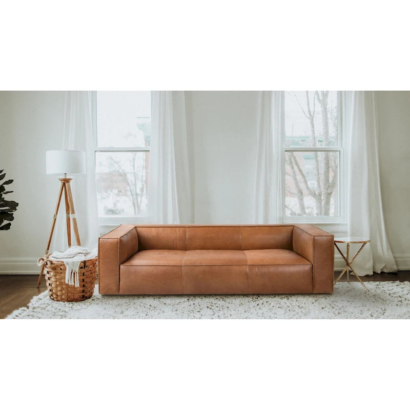 Canapé de salon en cuir pleine fleur UR Canapé moderne en cuir véritable pour salon - 100W x 43D x 26.25H