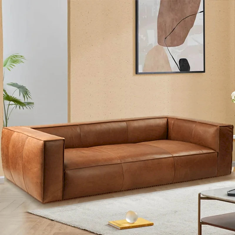 Canapé de salon en cuir pleine fleur UR Canapé moderne en cuir véritable pour salon - 100W x 43D x 26.25H