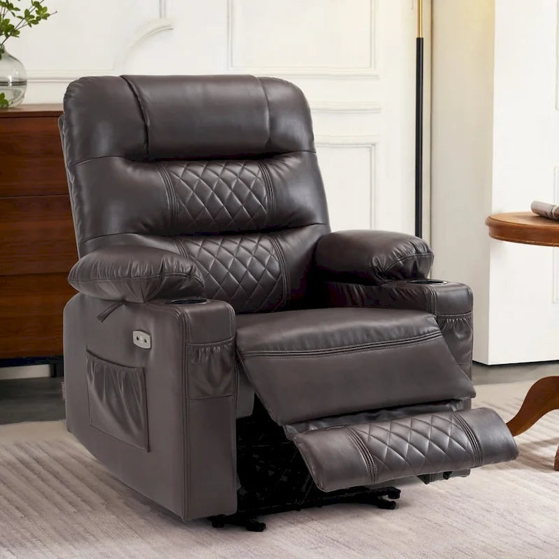 Fauteuil inclinable électrique MCombo avec chauffage et massage, cuir PR621