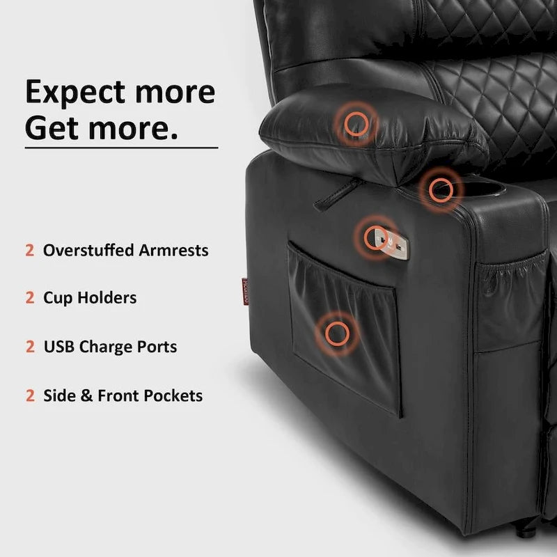 Fauteuil inclinable électrique MCombo avec chauffage et massage, cuir PR621
