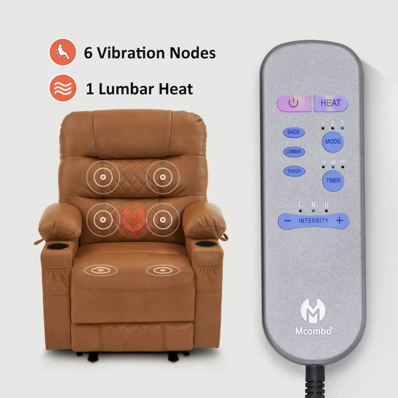Fauteuil inclinable électrique MCombo avec chauffage et massage, cuir PR621