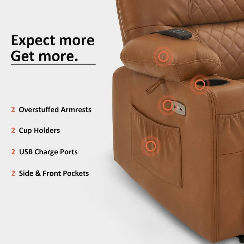 Fauteuil inclinable électrique MCombo avec chauffage et massage, cuir PR621