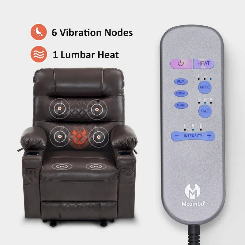 Fauteuil inclinable électrique MCombo avec chauffage et massage, cuir PR621