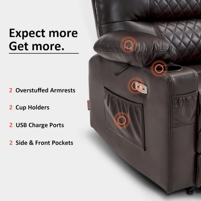 Fauteuil inclinable électrique MCombo avec chauffage et massage, cuir PR621