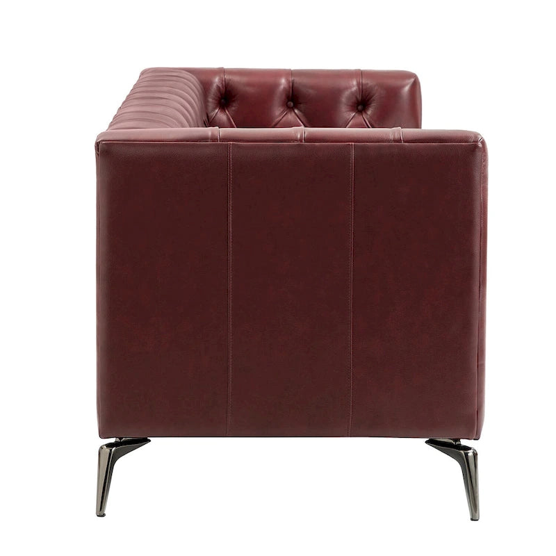 Canapé Nestor en cuir véritable de style transitionnel avec pieds en métal et dossier touffeté