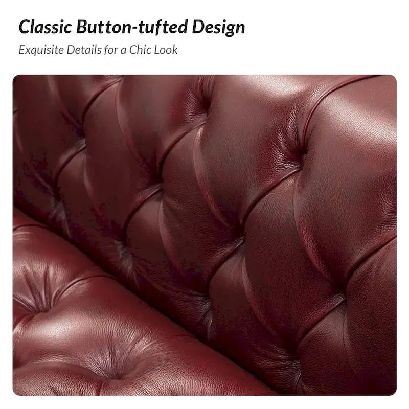 Canapé Nestor en cuir véritable de style transitionnel avec pieds en métal et dossier touffeté