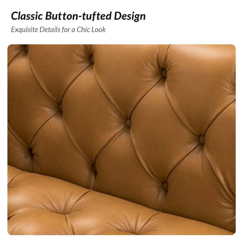 Canapé Nestor en cuir véritable de style transitionnel avec pieds en métal et dossier touffeté