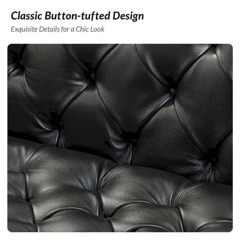 Canapé Nestor en cuir véritable de style transitionnel avec pieds en métal et dossier touffeté