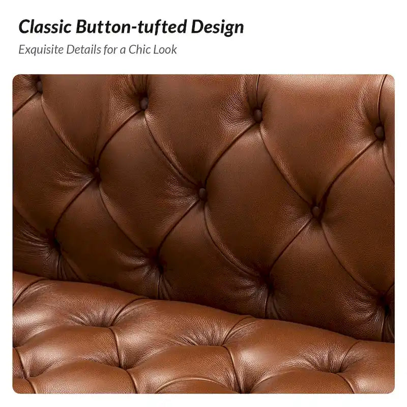 Canapé Nestor en cuir véritable de style transitionnel avec pieds en métal et dossier touffeté