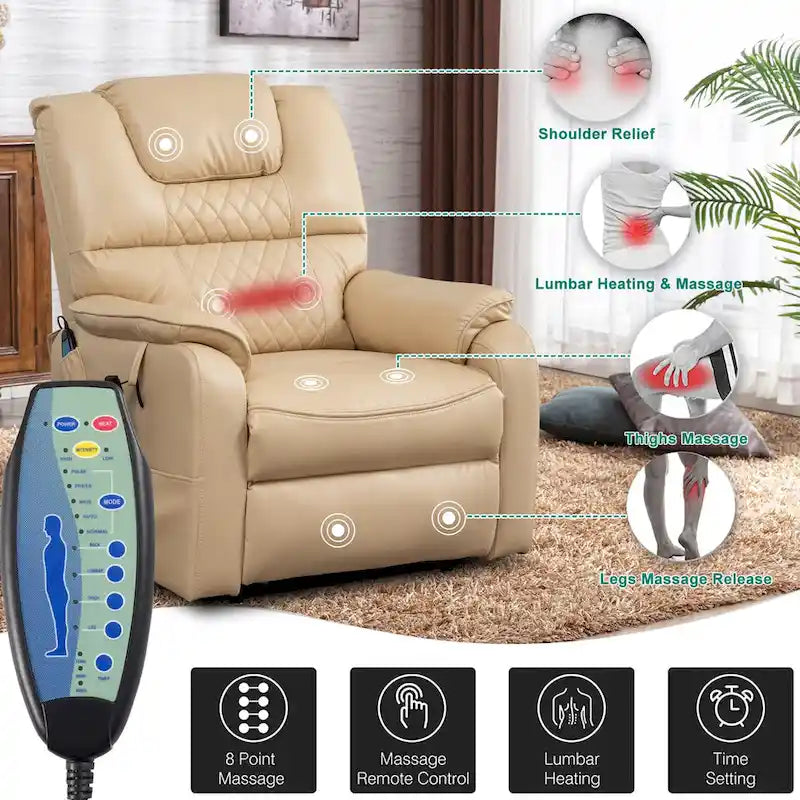 Fauteuil inclinable électrique double à levage de puissance de 35,5 W, massage et chauffage, 180 degrés