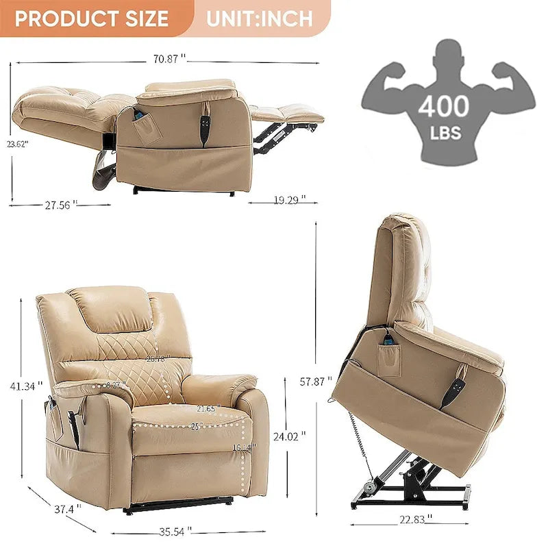 Fauteuil inclinable électrique double à levage de puissance de 35,5 W, massage et chauffage, 180 degrés