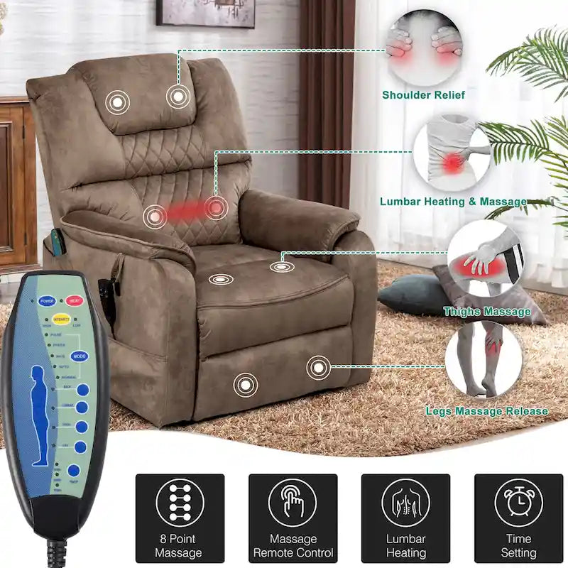 Fauteuil inclinable électrique double à levage de puissance de 35,5 W, massage et chauffage, 180 degrés