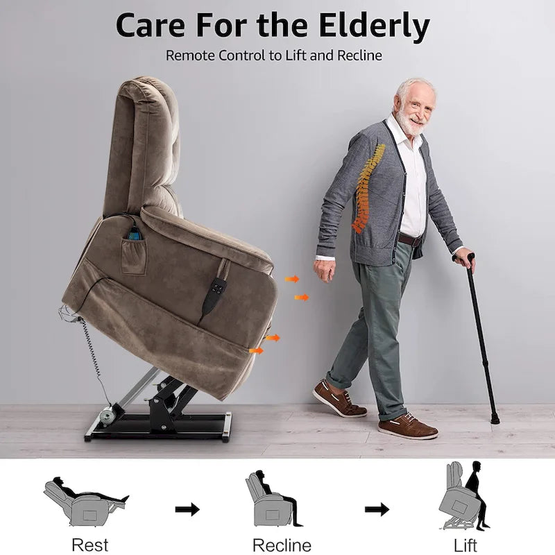 Fauteuil inclinable électrique double à levage de puissance de 35,5 W, massage et chauffage, 180 degrés