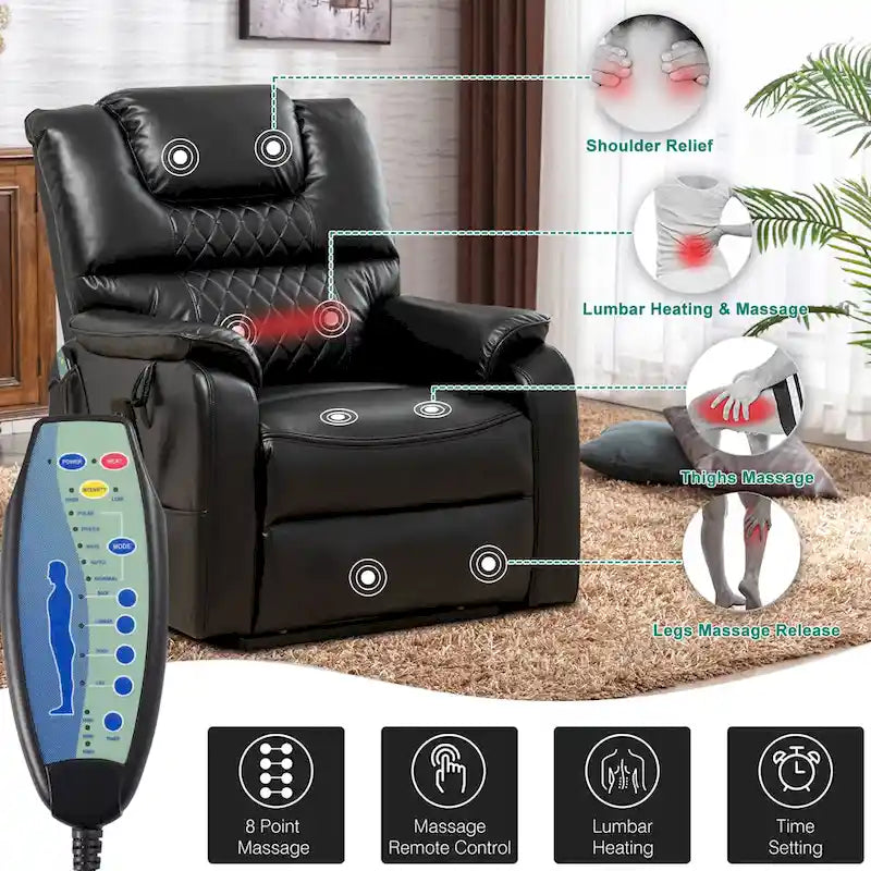 Fauteuil inclinable électrique double à levage de puissance de 35,5 W, massage et chauffage, 180 degrés