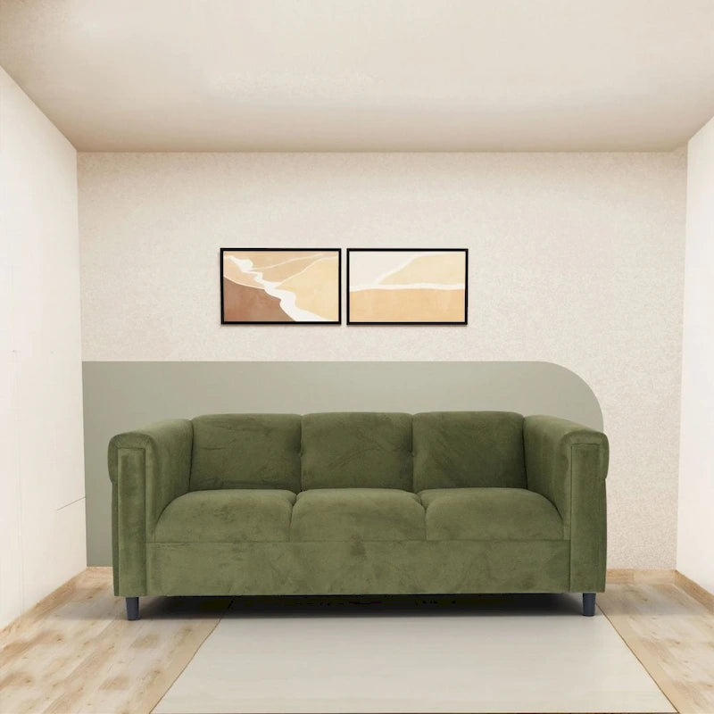 Canapé 3 places moderne du milieu du siècle Coast to Coast Sofas, daim, structure en bois massif, tapissé