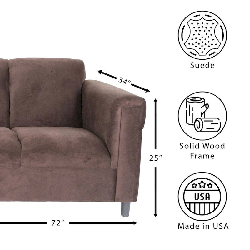 Canapé 3 places moderne du milieu du siècle Coast to Coast Sofas, daim, structure en bois massif, tapissé