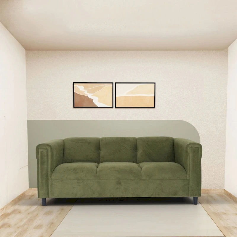 Canapé 3 places moderne du milieu du siècle Coast to Coast Sofas, daim, structure en bois massif, tapissé