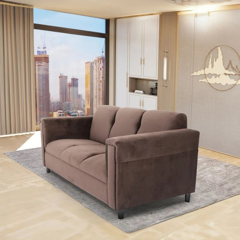 Canapé 3 places moderne du milieu du siècle Coast to Coast Sofas, daim, structure en bois massif, tapissé
