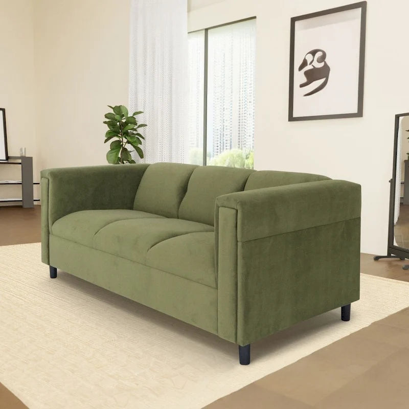 Canapé 3 places moderne du milieu du siècle Coast to Coast Sofas, daim, structure en bois massif, tapissé