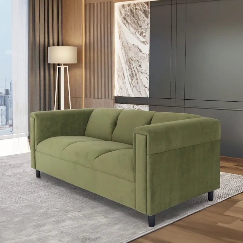 Canapé 3 places moderne du milieu du siècle Coast to Coast Sofas, daim, structure en bois massif, tapissé