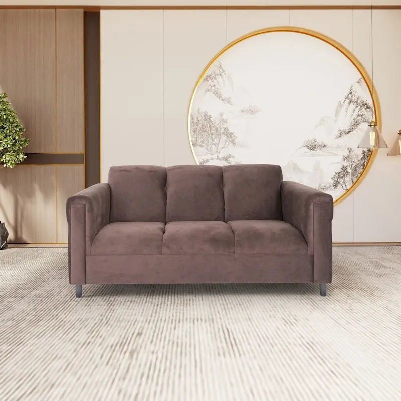 Canapé 3 places moderne du milieu du siècle Coast to Coast Sofas, daim, structure en bois massif, tapissé