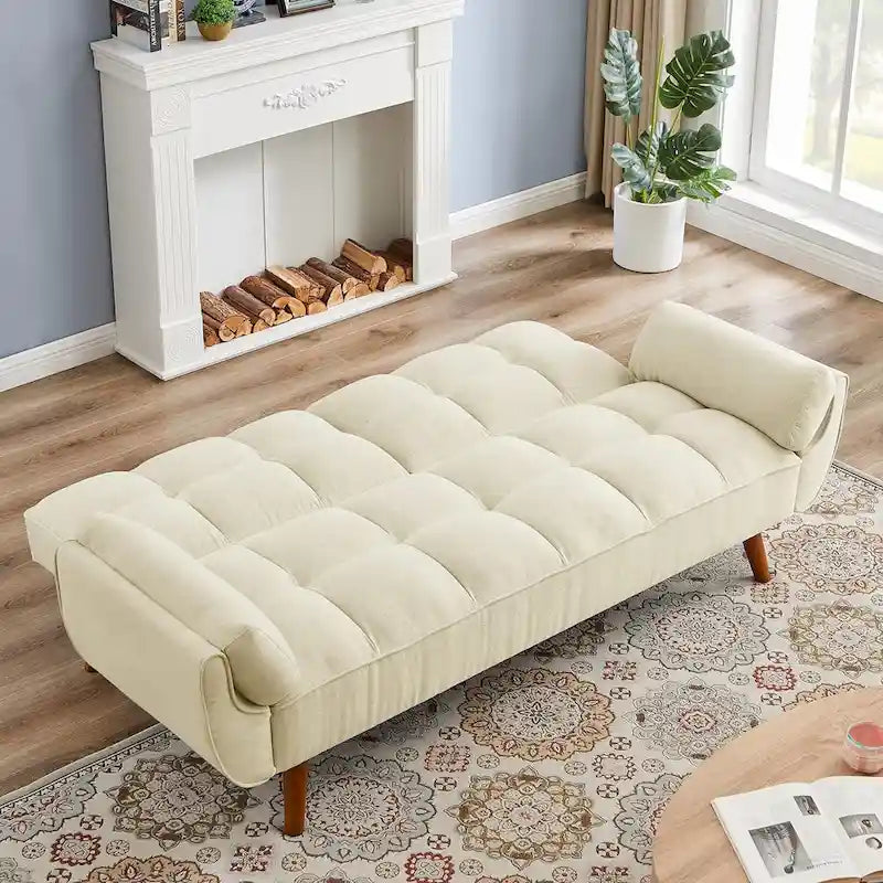 Canapé futon en velours, causeuse futon convertible avec dossier réglable et pieds coniques en bois pour salon, chambre à coucher