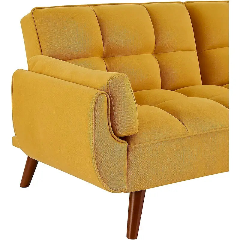 Canapé futon en velours, causeuse futon convertible avec dossier réglable et pieds coniques en bois pour salon, chambre à coucher
