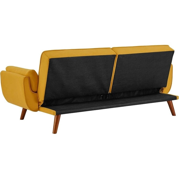 Canapé futon en velours, causeuse futon convertible avec dossier réglable et pieds coniques en bois pour salon, chambre à coucher