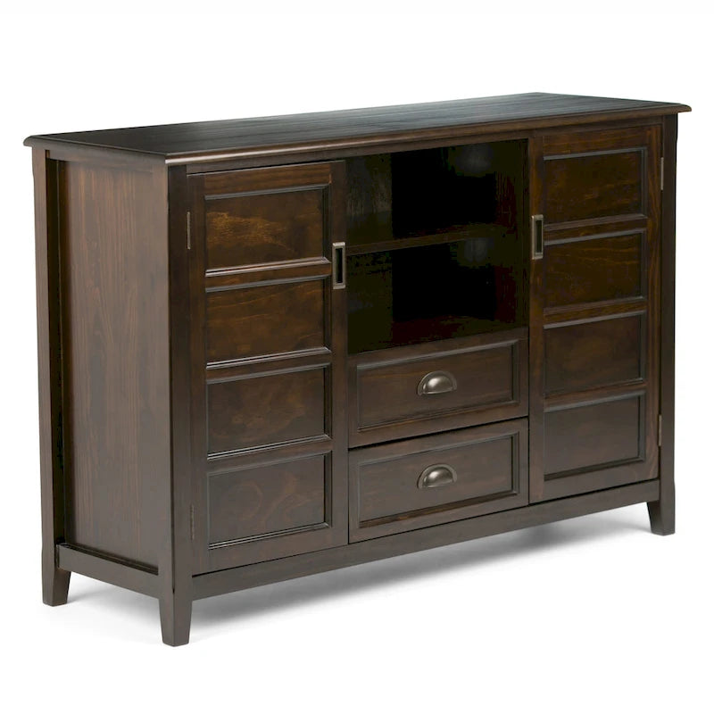 WYNDENHALL Portland Meuble TV média de style transitoire en BOIS MASSIF de 137 cm de large pour téléviseurs jusqu'à 60 pouces - 137 L x 44,5 P x 91,5 H cm