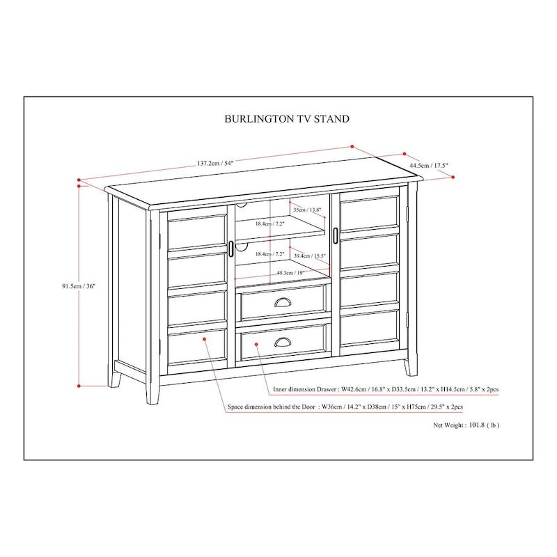 WYNDENHALL Portland Meuble TV média de style transitoire en BOIS MASSIF de 137 cm de large pour téléviseurs jusqu'à 60 pouces - 137 L x 44,5 P x 91,5 H cm