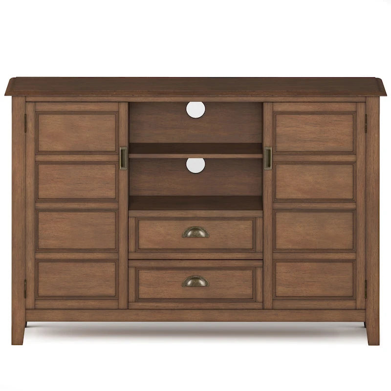 WYNDENHALL Portland Meuble TV média de style transitoire en BOIS MASSIF de 137 cm de large pour téléviseurs jusqu'à 60 pouces - 137 L x 44,5 P x 91,5 H cm