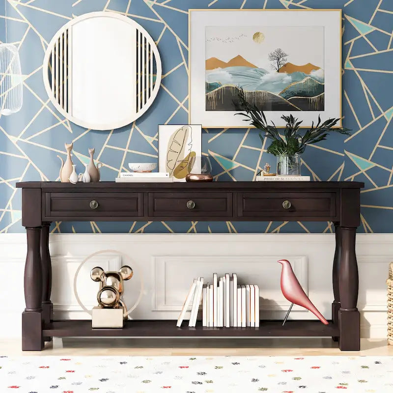 Merax Table console extra-épaisse de 64 po de long avec tiroirs et étagère