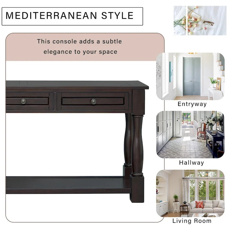 Merax Table console extra-épaisse de 64 po de long avec tiroirs et étagère