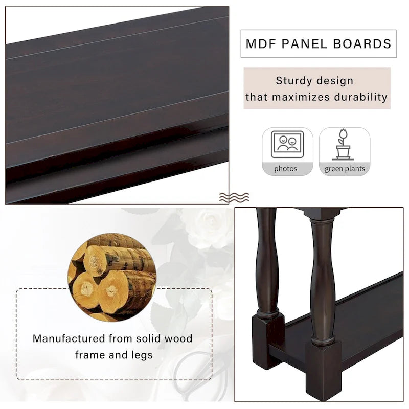 Merax Table console extra-épaisse de 64 po de long avec tiroirs et étagère