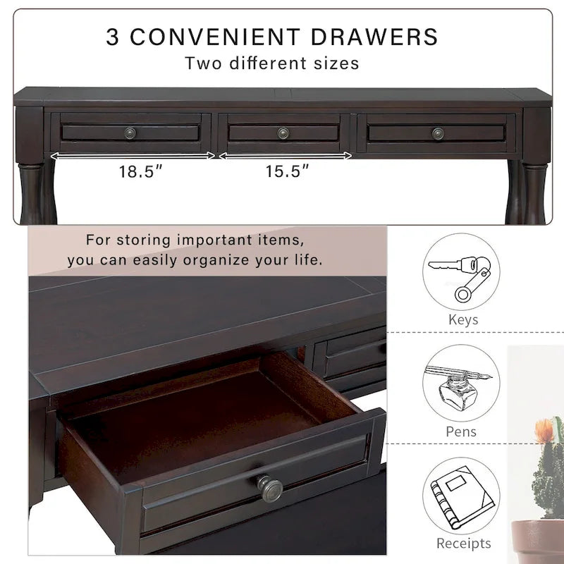 Merax Table console extra-épaisse de 64 po de long avec tiroirs et étagère