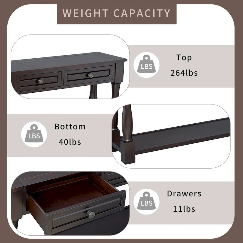 Merax Table console extra-épaisse de 64 po de long avec tiroirs et étagère