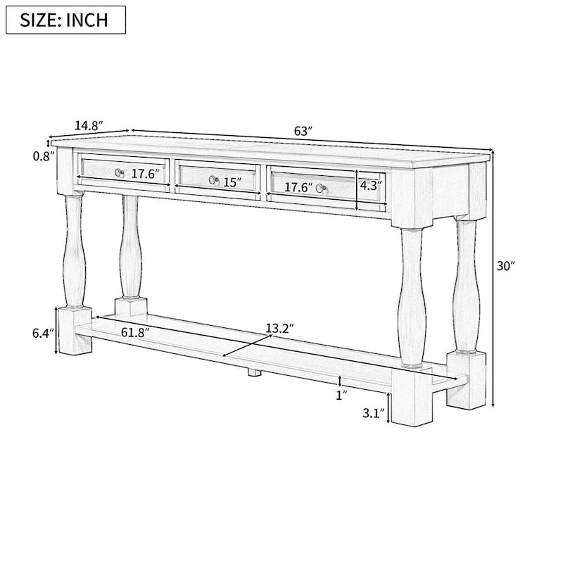 Merax Table console extra-épaisse de 64 po de long avec tiroirs et étagère